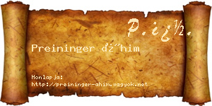 Preininger Áhim névjegykártya